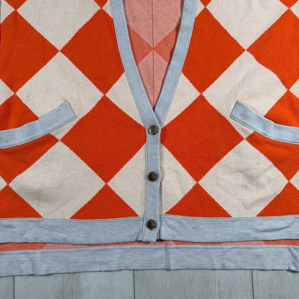 We The Free People Manny Checkered Oversized Cardigan Orange Womens XS Boho Cozy - Picture 3 of 12